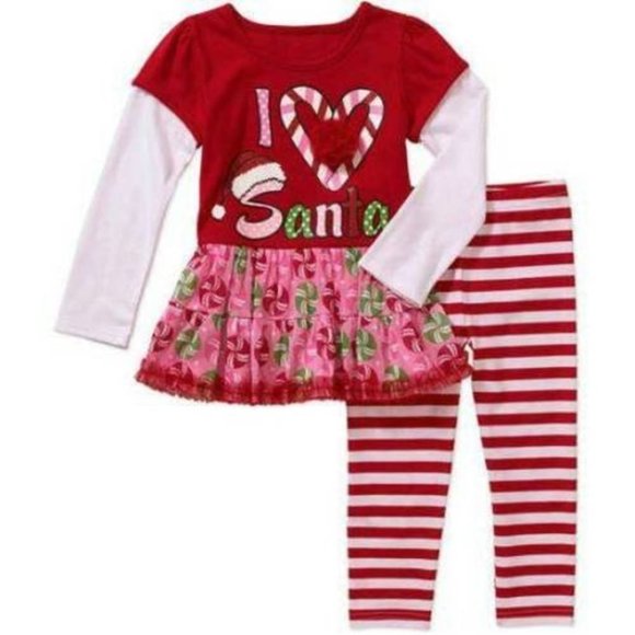 Girls Christmas Shirt & Leggings 24 months "I LOVE SANTA" Tunic Pants - Picture 1 of 7